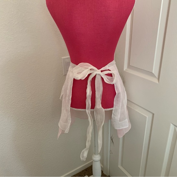 Vintage Pink and White Organza Scalloped Apron with Rose Motif - Picture 2 of 11